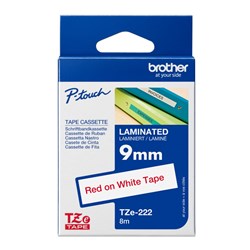 Brother TZE-222 P-Touch Tape 9mmx8m Red on White  