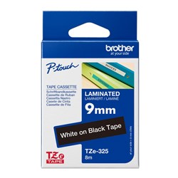 Brother TZE-325 P-Touch Tape 9mmx8m White on Black  