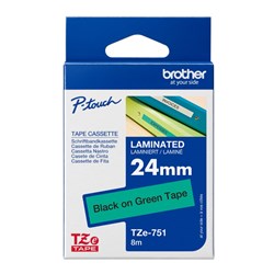 Brother TZE-751 P-Touch Tape 24mmx8m Black on Green  
