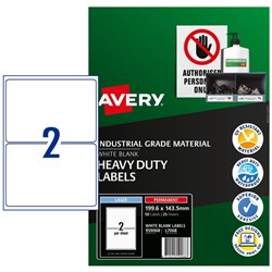 Avery Identification Laser Heavy Duty White L7068  199.6x143.5mm 2UP 50 Labels