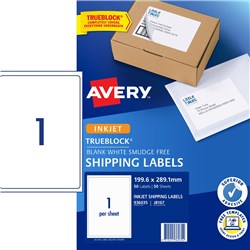 Avery Quick Peel Address Laser Inkjet Labels White J8167 199.6x289mm 1UP 50 Labels