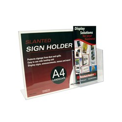 Deflecto Sign Holder Slanted A4 Sign Holder With Top Mount DL Brochure Holder Landscape