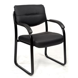 Corkman Visitor Chair Black Steel Frame Padded Arm Rests Black PU Seat And Back