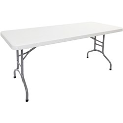 Poly Folding Table Indoor Use Only 1800Wx750mmD Silver Steel Frame White Top