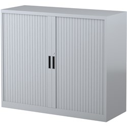 Steelco Tambour Door Cupboard Includes 2 Shelves 1200W x 463D x 1015mmH Silver Grey