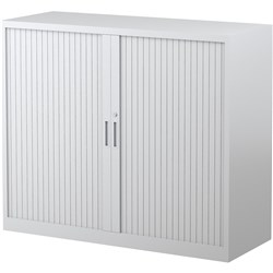 Steelco Tambour Door Cupboard Includes 2 Shelves 1200W x 463D x 1015mmH White Satin