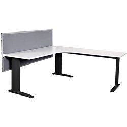Summit Corner Desk Black Steel Frame With Cable Beam 1500Wx1500Wx750D White Top