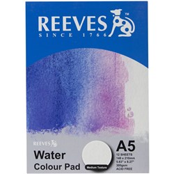 Reeves Water Colour Pad A5 300gsm Medium Texture 12 Sheets