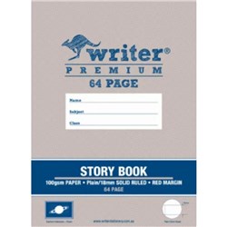 Writer Premium Story Book 330x240mm 64 Page Plain  & 18mm Ruled W Margin 100gsm