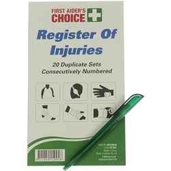 First Aider's Choice First Aid Booklet Register Of Injuries