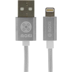 Moki King Size USB To Lightning SynCharge Cable 3 Metre Braided Silver