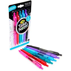 Crayola Take Note Washable Gel Retractable Pen Medium 0.7mm Pack of 6