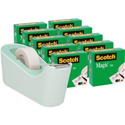 SCOTCH 810K10-C18MN MAGIC TAPE 810 19mm x 25m Value 10 Pack Bonus Dispenser C18-MNT Mint