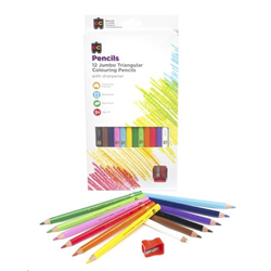 Jumbo Triangular Washable Pencils 12pc & Sharpener