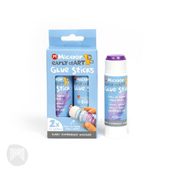 Micador Early Start Glue Stick Pack 2 goes on Purple dries Clear